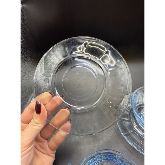 Fostoria Vintage Fairfax Azure Blue Cups & Saucers Set of 2 - Picture 6 of 6